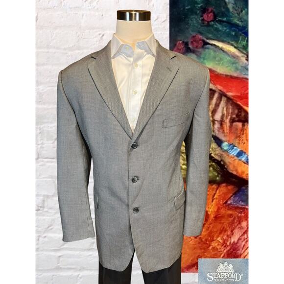 Stafford Signature 48L Silk Wool Houndstooth Soft Blazer Sport Suit Jacket - Picture 6 of 16